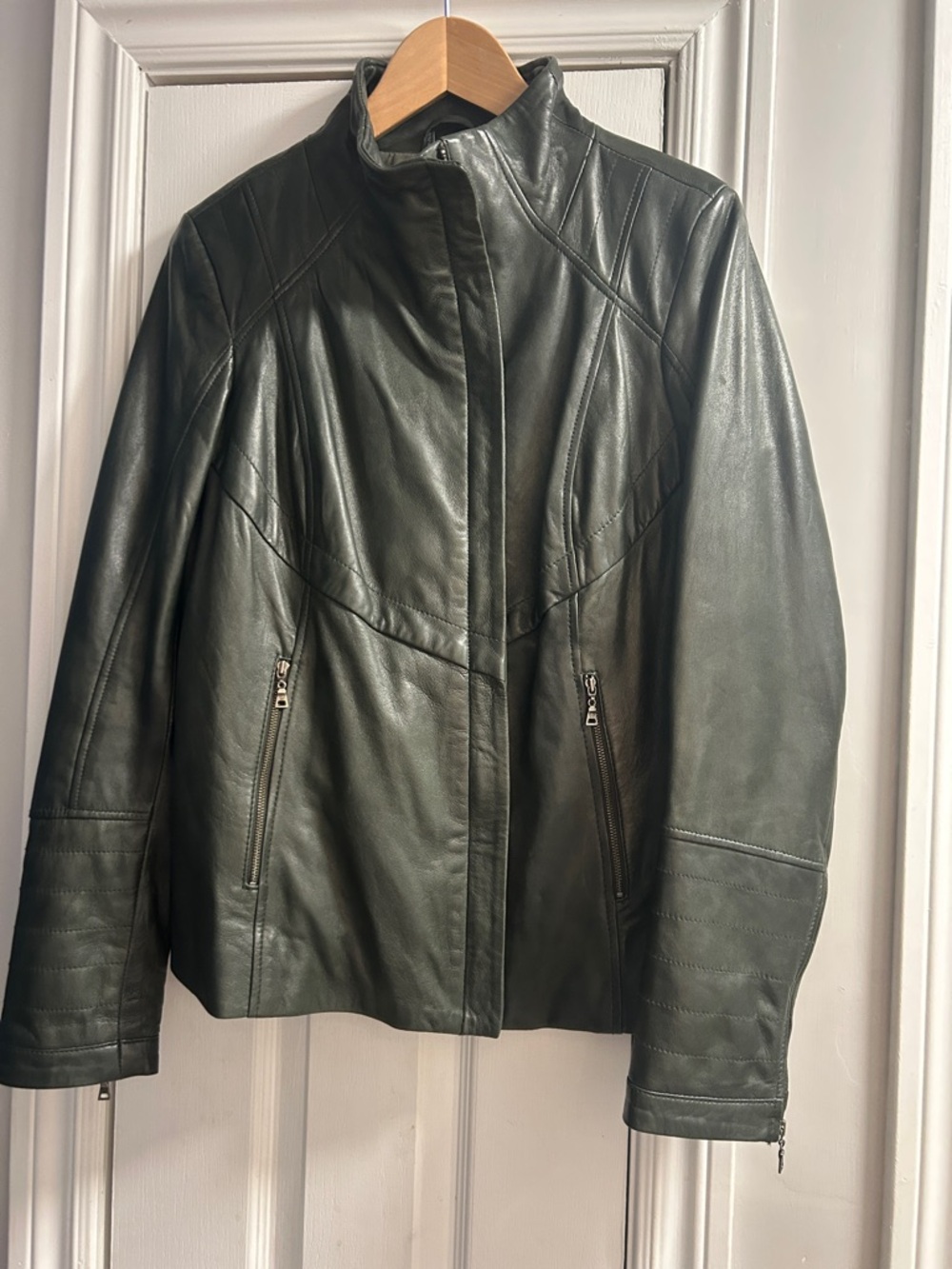 Danier Women's Dark Green Leather Zip Jacket